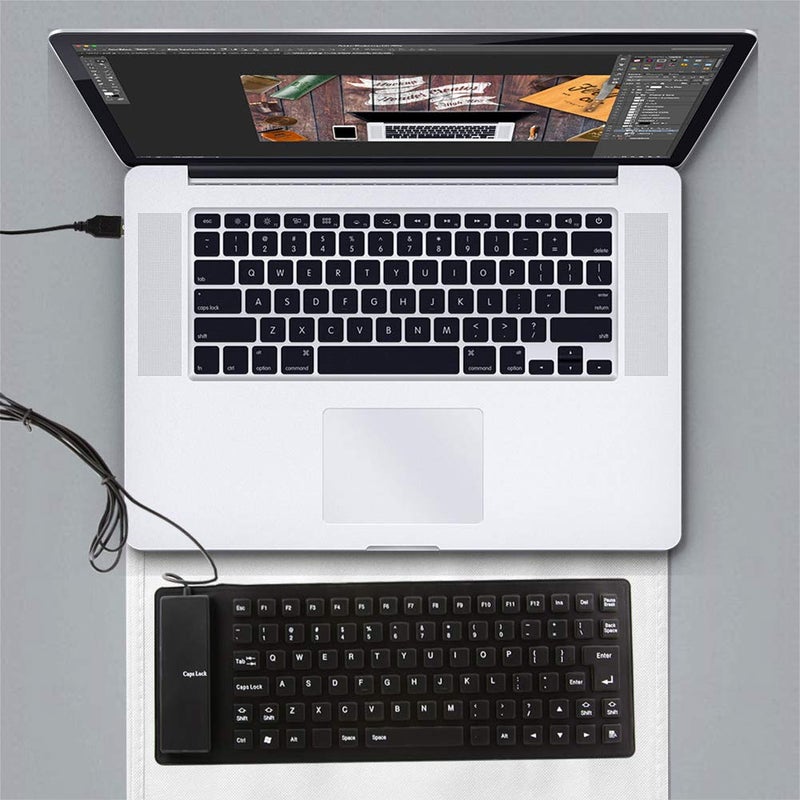 Sunffice Foldable Silicone Keyboard, USB Wired 85 Keys Waterproof Rollup Silent Typing Soft Touch Keyboard for PC Notebook Laptop(Black) - Image 4